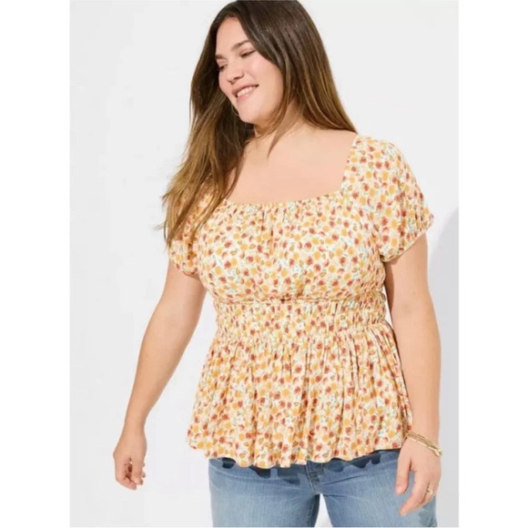 Size 1 Torrid Crinkle Gauze Cris Cross Back Floral Top - Picture 1 of 6